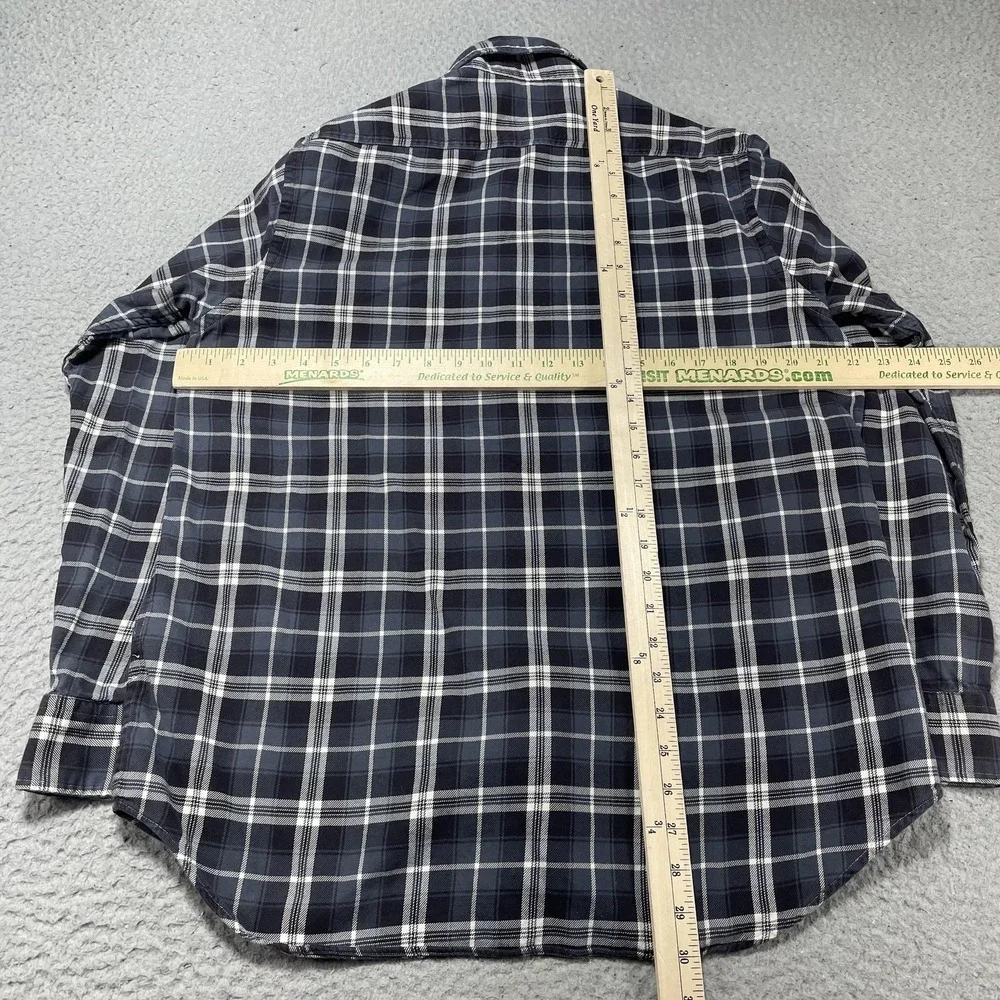 Polo Ralph Lauren Shirt Mens Large Navy Blue Plaid Flannel Button Up Casual‎